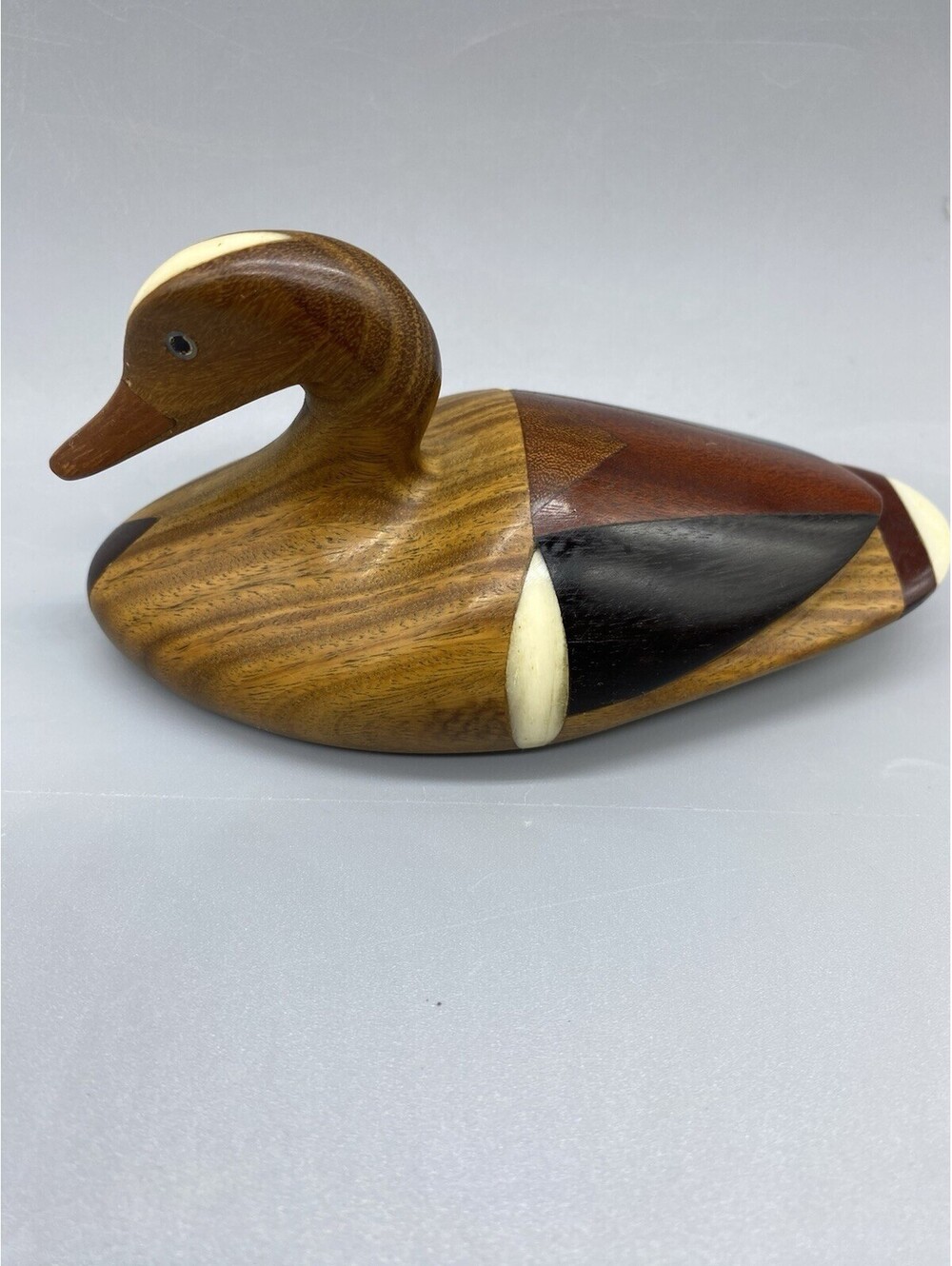 Hand carved Wooden Northern Duck, Argentina ?, Inlaid, 4 3/4 x 2 1/2 inch,decoy